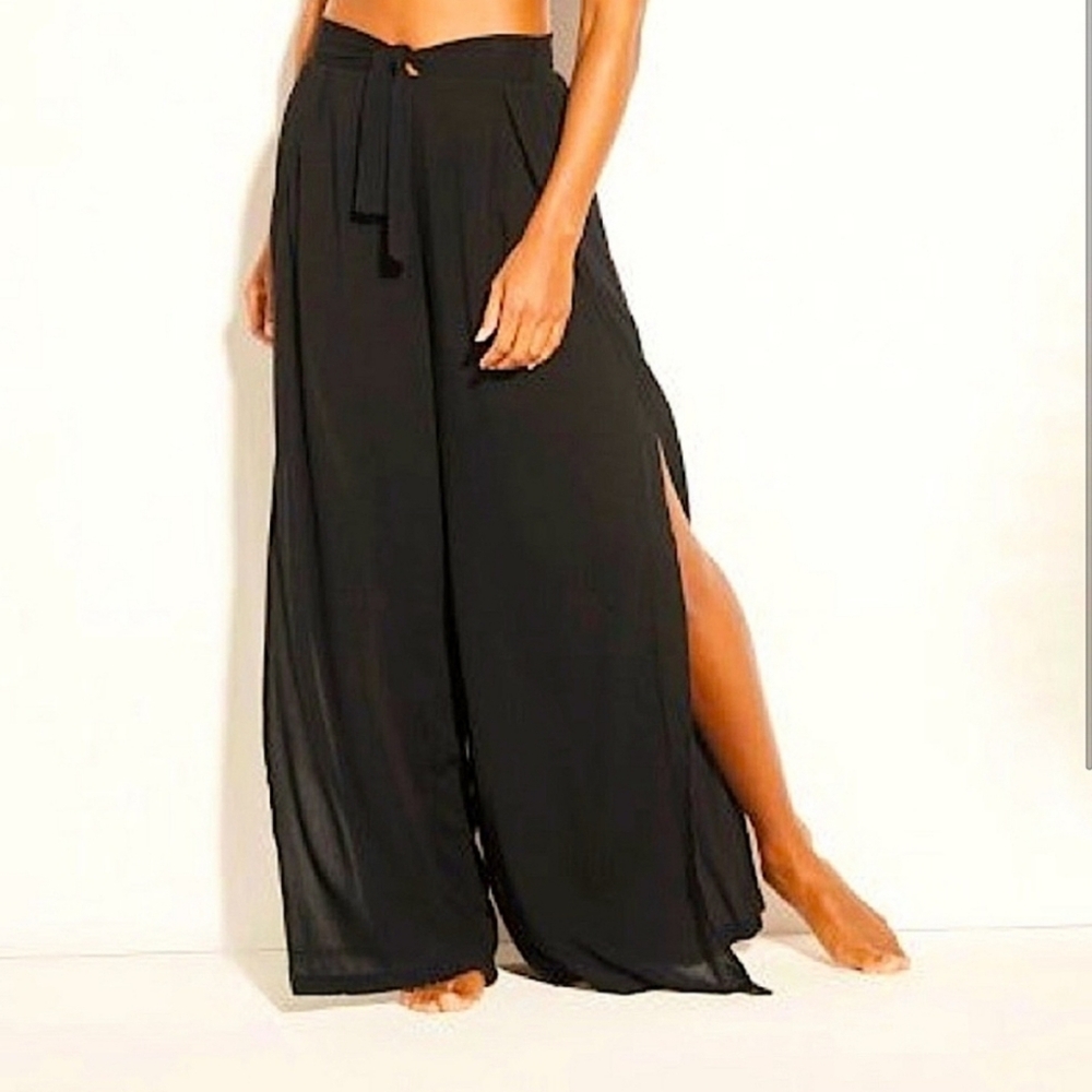 NWT Kona Sol Swim Tie Front Cover Up Pants, Black, size Large